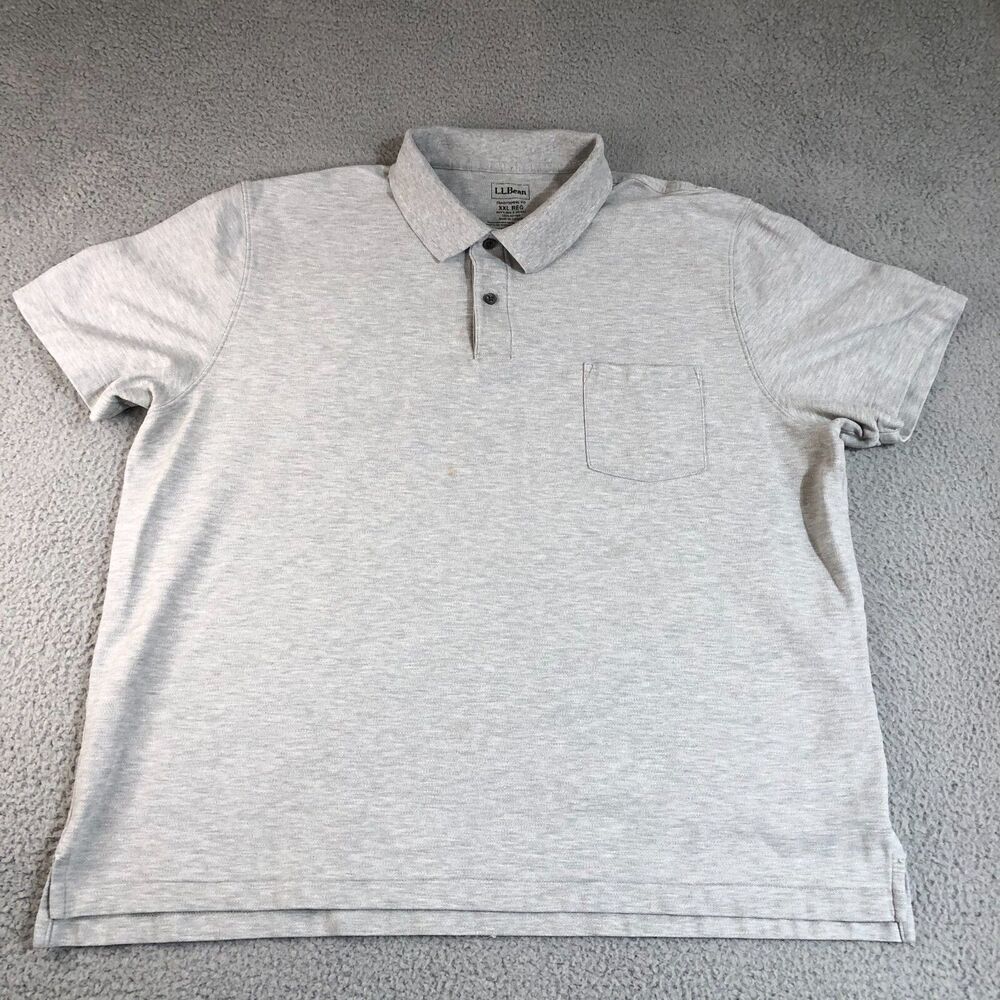 LL Bean Shirt Mens XXL Gray Polo Preppy Dad Logo Pullover Normcore Slit Pocket